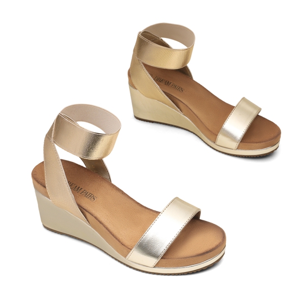 Comfortable Ankle Strap Platform Wedge Sandals - GOLD PU - 2